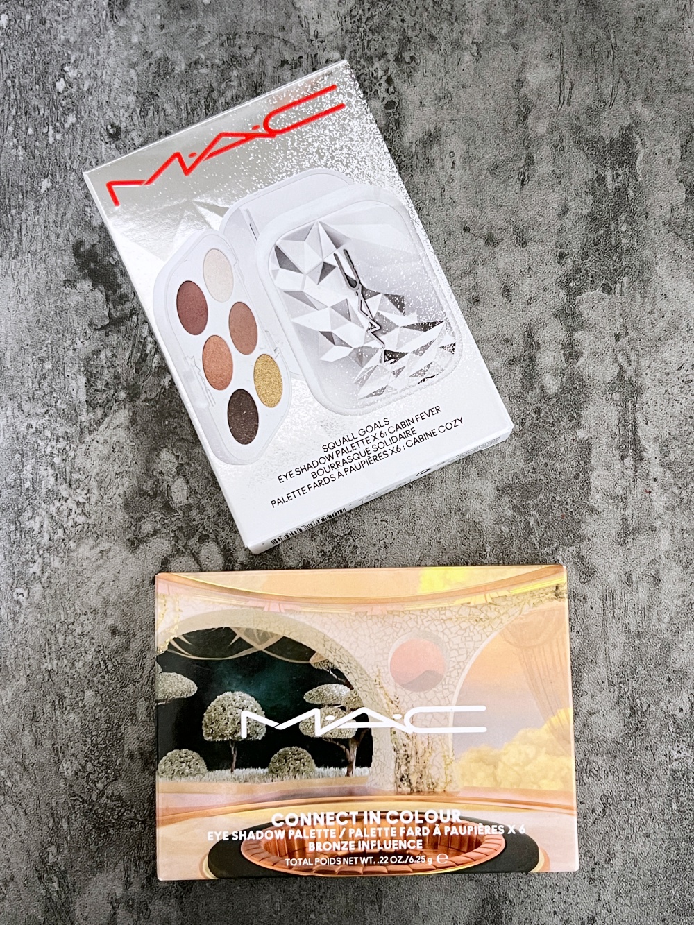 Swatches: MAC Squall Goals Cabin Fever and MAC Connect in Colour Bronze Influence